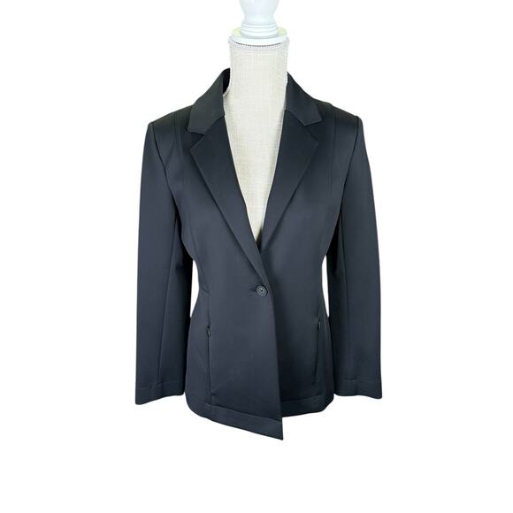 MM Lafleur Moreland Scuba Travel Blazer Jacket Women's 4 Black Career Minimalist - Picture 2 of 7